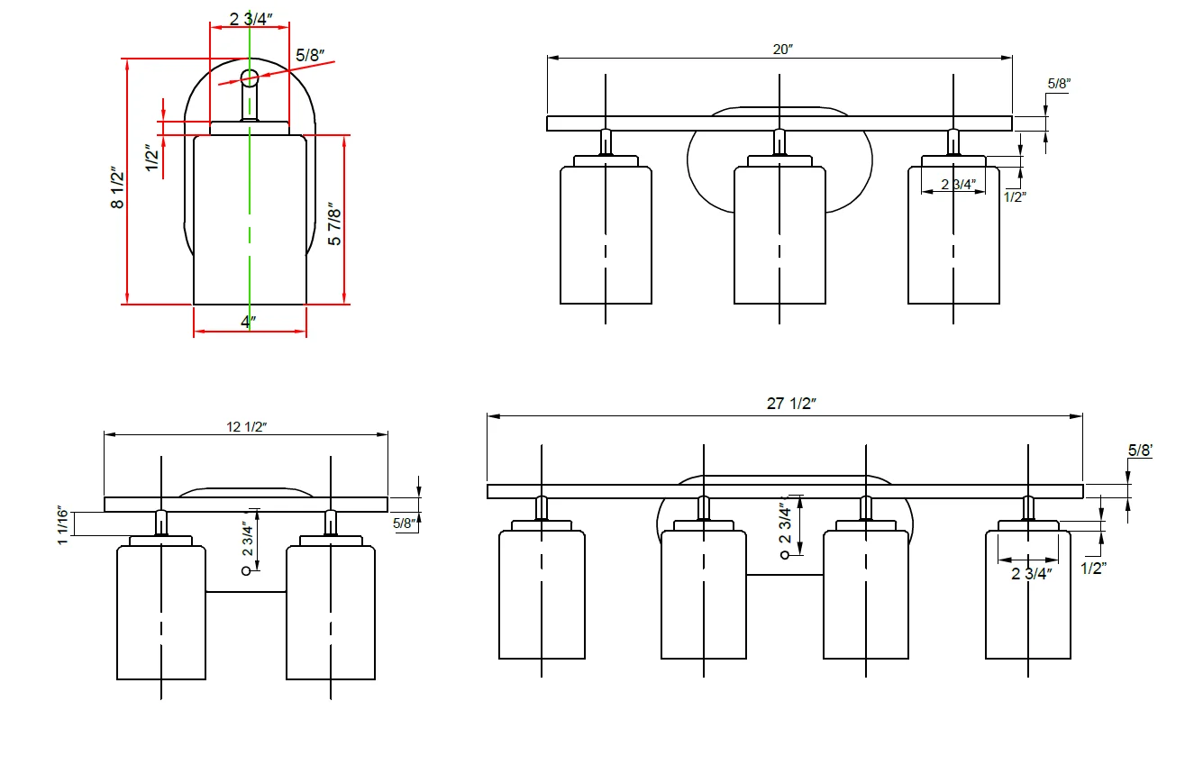 RP Lighting and Fans 1 Light A19 No Lamp Vanity - view 2
