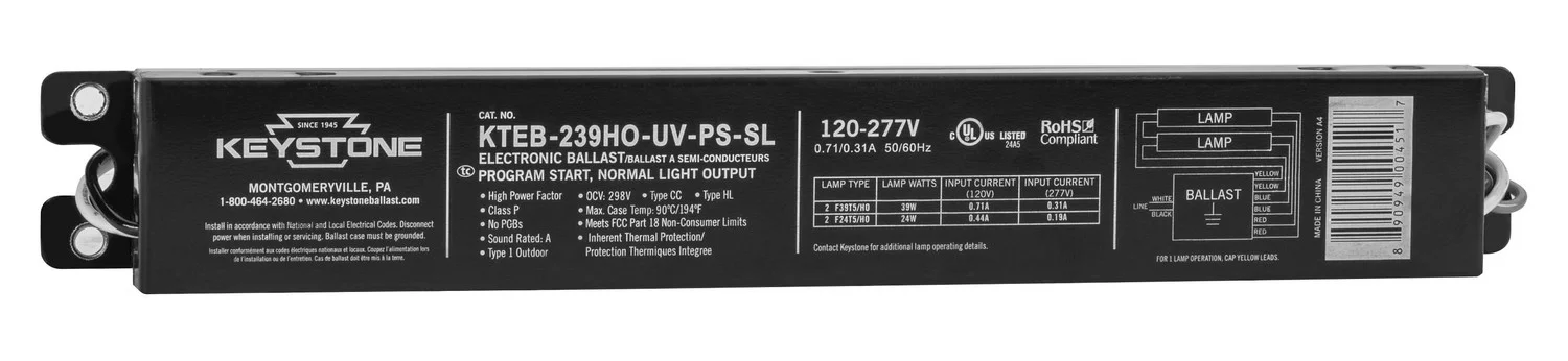 1 or 2 F24T5HO or F39T5HO, 120-277V, 90C rated, 9" case