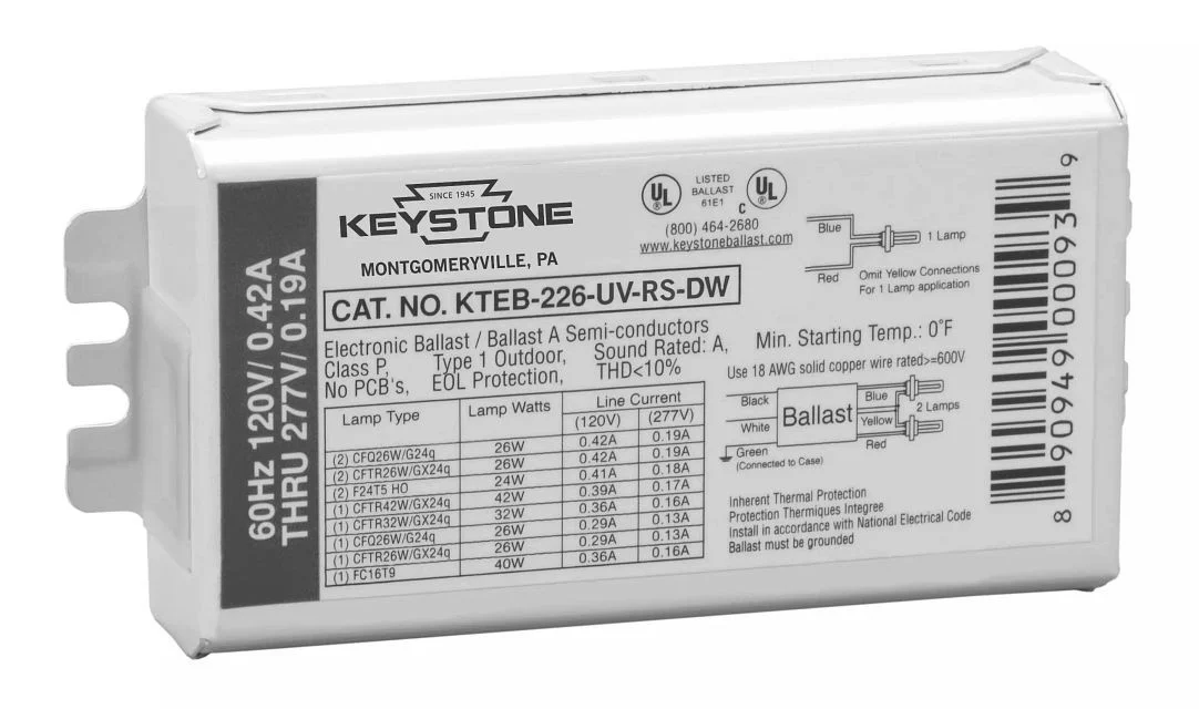 1 or 2x 26W 4-pin CFL, Rapid Start, 120-277V, side & bottom poke-in Connectors, Ballast only (no KIT)