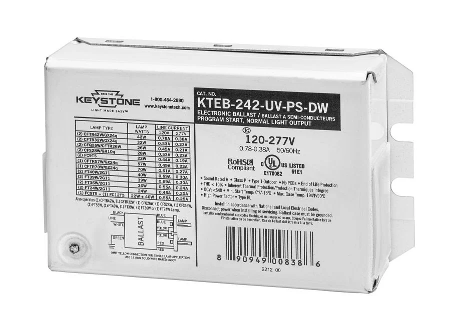 1 or 2x42W CFL or 1 or 2x 40W Biax, 120-277V, Program Start, End of Life Protected, Carton Pack