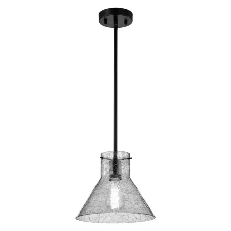 10-Inch 8 W Mini Pendant Light, Black Finish with Cracking Glass Shade