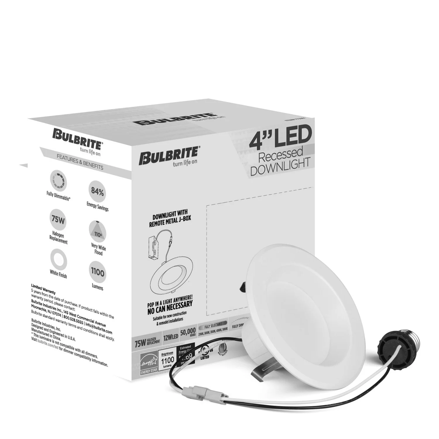 12 W 4" Integrated LED Recessed Downlight With E26 Quick Connect Adapter 5 CCT - 27/30/35/40/50K, 1100 Lumens - view 2