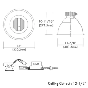 12" Architectural Non-IC LED Recessed Downlight Retrofit, 44W, 0~10V Dimming - view 2