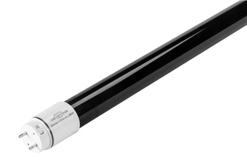 12W Black Light LED T8 Tube. UV-A, Peak Wavelength 365nm. Black Glass Construction, 120-277V Input, 4, Direct Drive