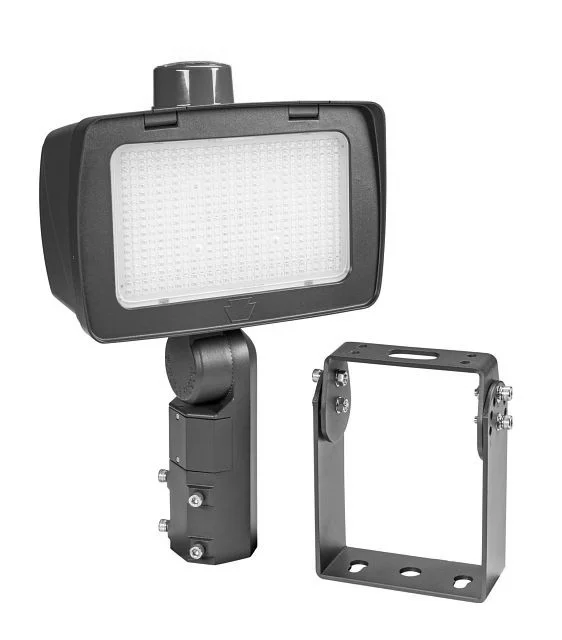 140 / 100W LED High Power Flood Light feat. Power Select, Color Select. Rectangular Series 4 with 3-pin Photocell. 120-2