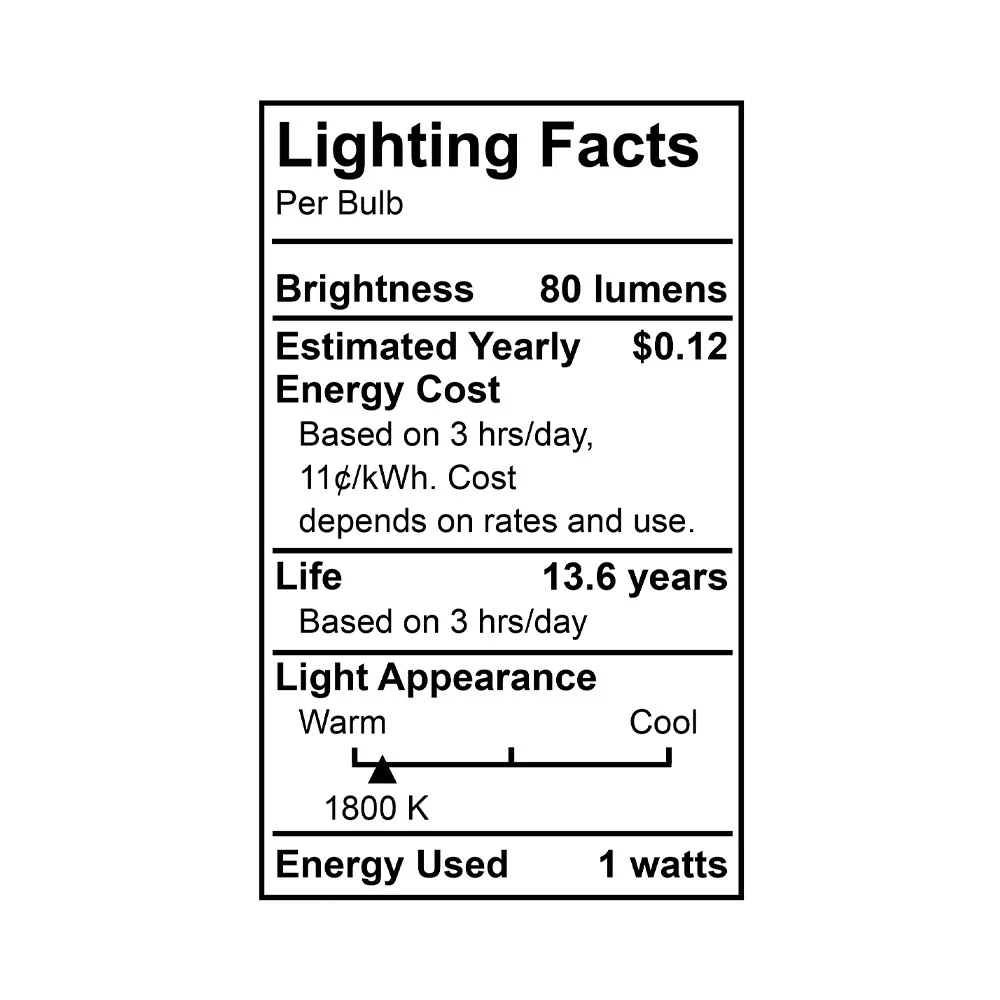 1W 1800K CA9.5 LED Flame Bulb, White Base - view 4