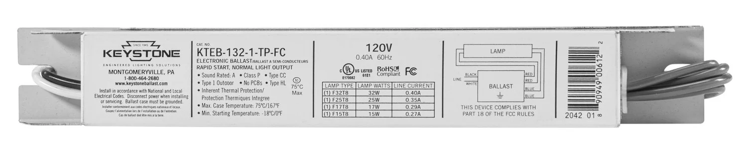 Keystone Technologies Fluorescent Ballasts 1Xf32T8, 120 V