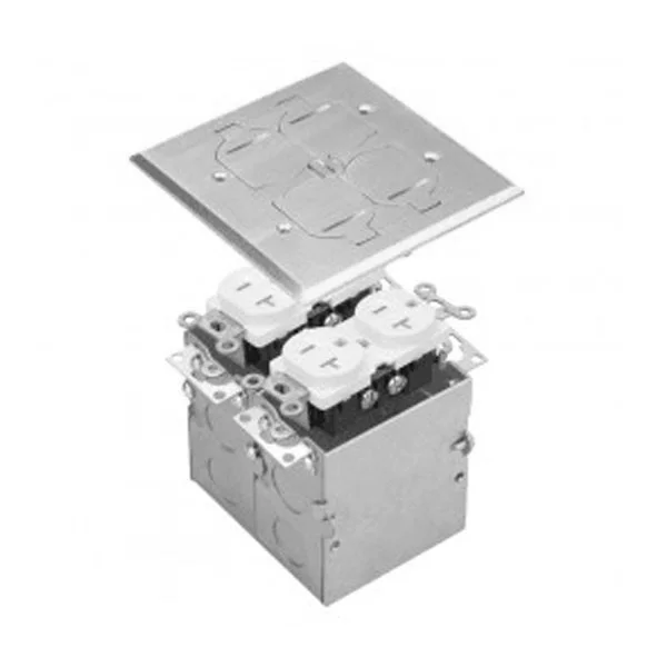 2-Gang Brass Floor Box Assemby - Tamper Weather Resistant