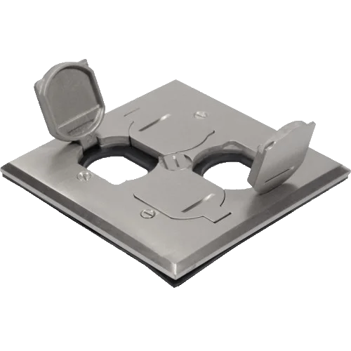 2-Gang Floor Box Cover, Brass, Flip-Lid