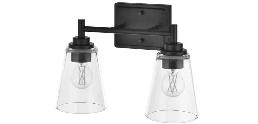2-Light Matte Black Clear Glass LED Vanity Light