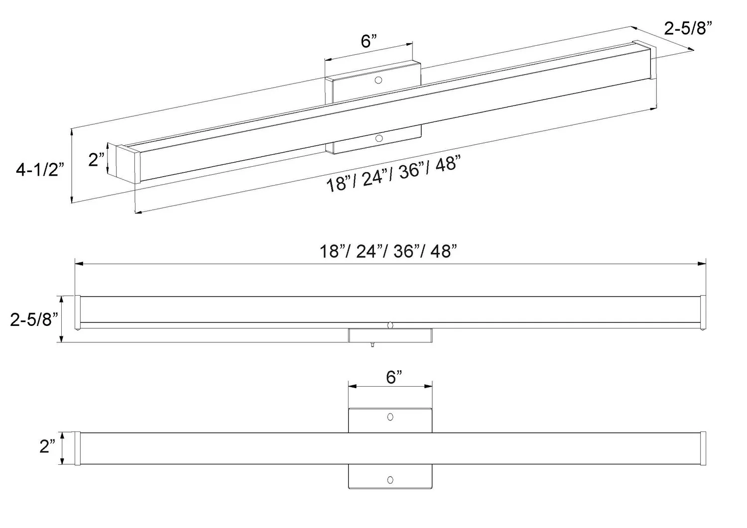 18-Inch Matte Black Slim Profile Square Linear Vanity Light - view 2