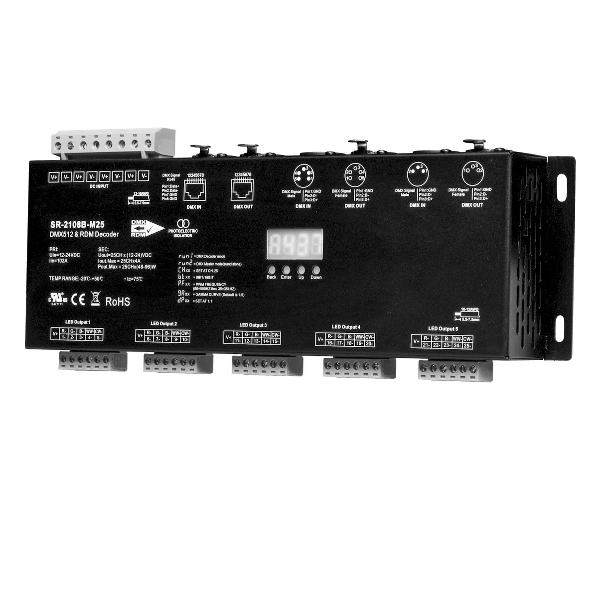 25-Channel DMX Decoder, 5X5 Channel DMX Signal Receiver/Decoder