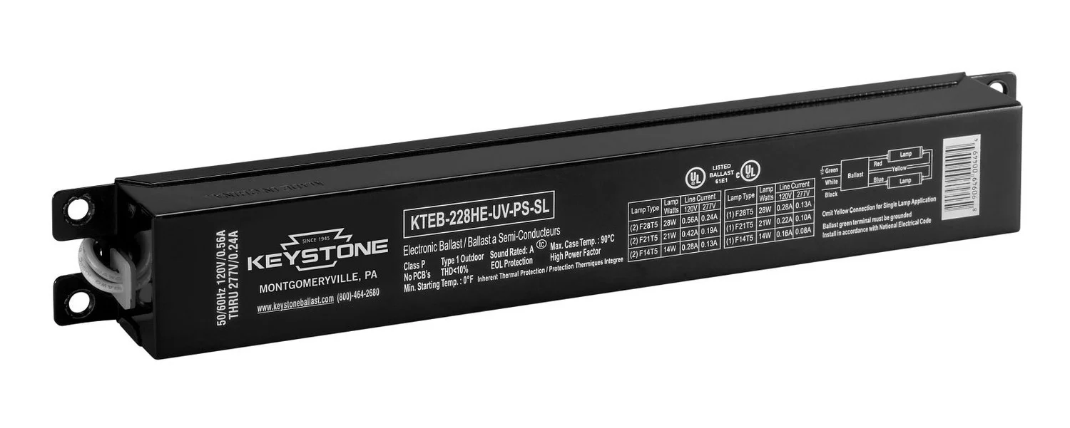 2xF28T5HE, 120-277V, HPF, 9" Case, Integral leads