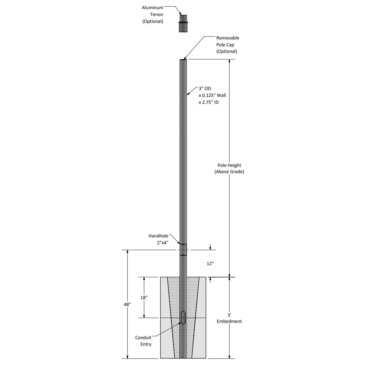 3-Inch Direct-Burial Round Aluminum Light Pole, 8–15 Ft. Heights - view 2
