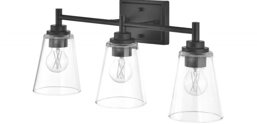 3-Light Clear Glass LED Vanity Light, Matte Black
