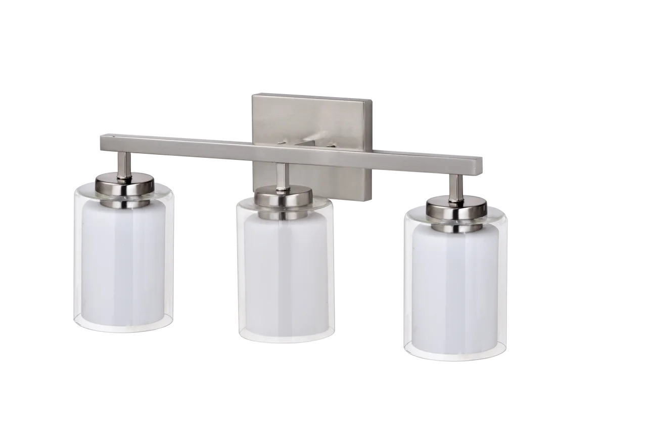 3-Light Vanity Inner Opal Glass Vanity Light, Brushed Nickel