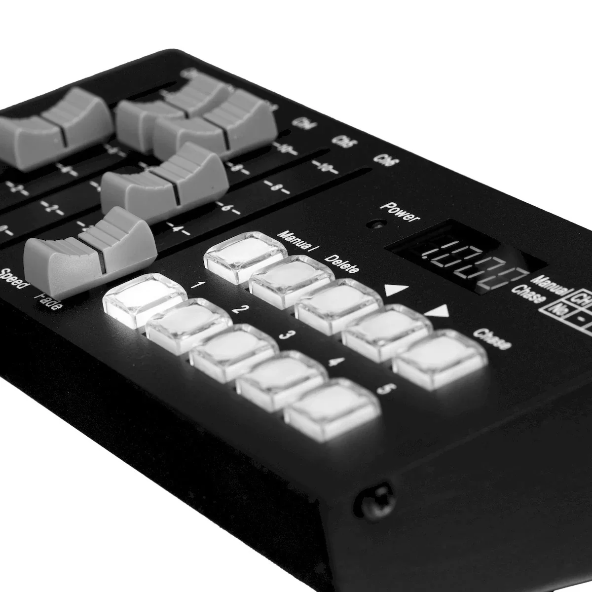 30 Channel RGBW Slider Controller, Six programmable non-motorized faders, Five program buttons, Compact footprint