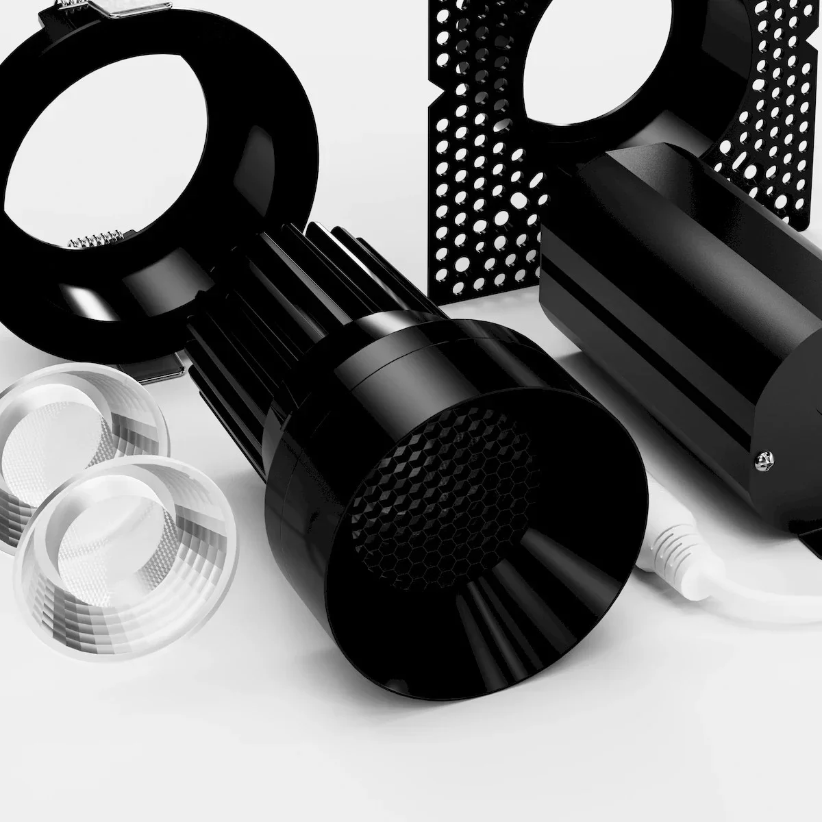 3" Round Deep Baffle with Honeycomb Louver, TIR Lens, 36º Beam Angle, Black and White Finish