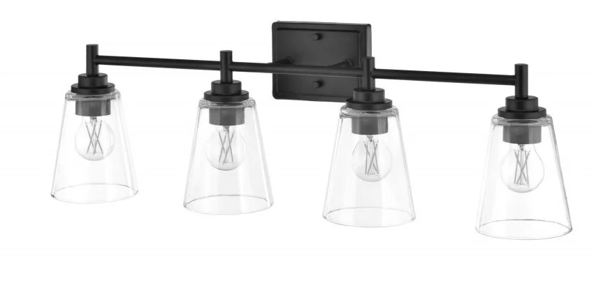 4-Light Clear Glass LED Vanity Light, Matte Black