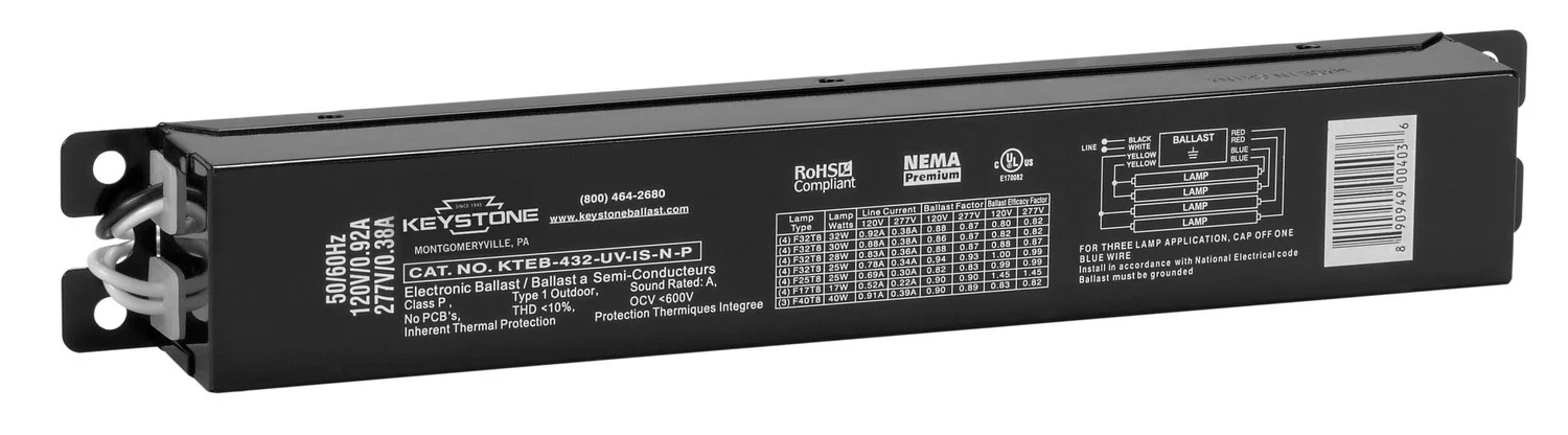 4 x F32T8,.88 BF, 120-277V, Instant Start, Electronic