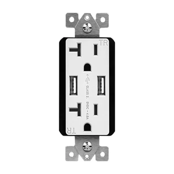 4.8A Dual USB Charger with 20A Duplex Tamper-Resistant Receptacle