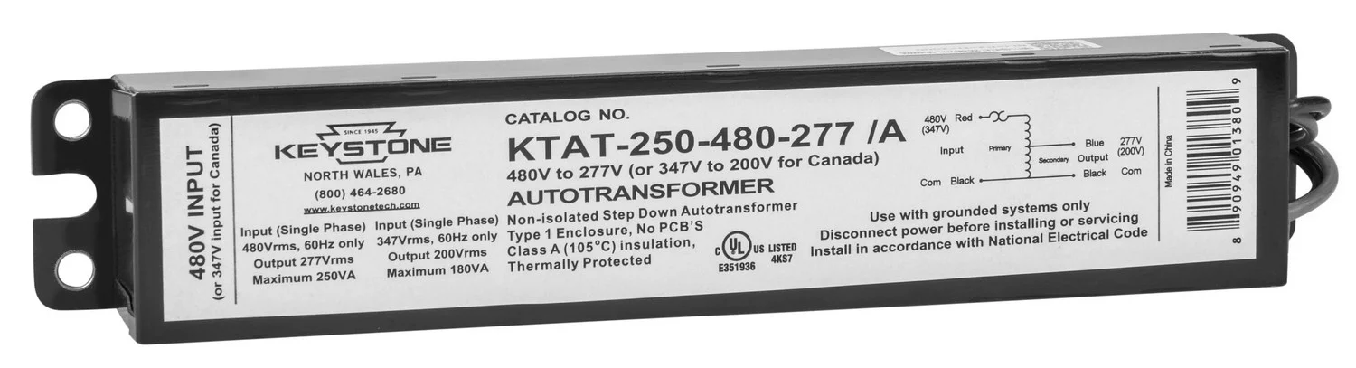 480V Step Down Autotransformer. 480 V to 277V, Max Wattage 250W
