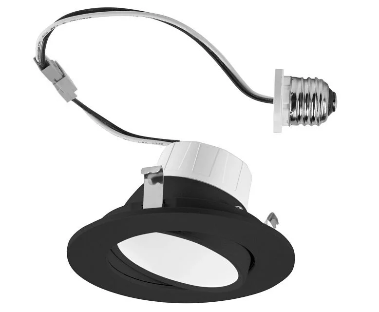 4" Circular LED Residential Retrofit Gimbal | Black Trim | 8W | Color Select 2700 / 3000 / 3500 / 4000 / 5000K | TRIAC D