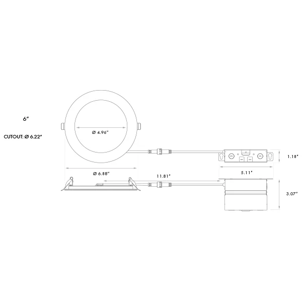 4" LED Spotlight - Canless Fire Rated Recessed Mini Panel, CCT Select, 6" - view 2