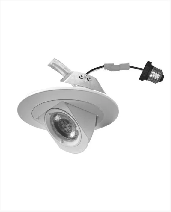 4" Pivoting Drop Down Trim Kit, 6W, 500 Lumens, 3000K, White Finish, 90 CRI, 40° Beam Angle, E26 Medium Base, Damp Lo...