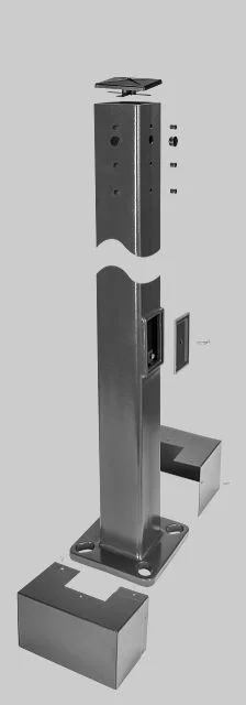4in Square Steel Pole | 25ft | 11GA | Universal Drill Pattern on All 4 Sides | Includes pole, pole cap, base plate cover