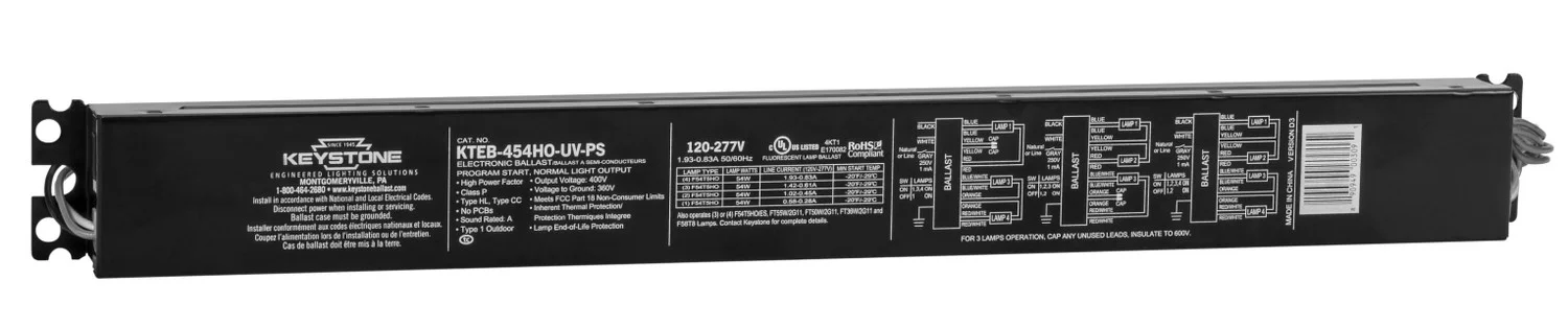 4x F54T5HO, 90C Rated, 120-277V, Program Start, with leads, Electronic