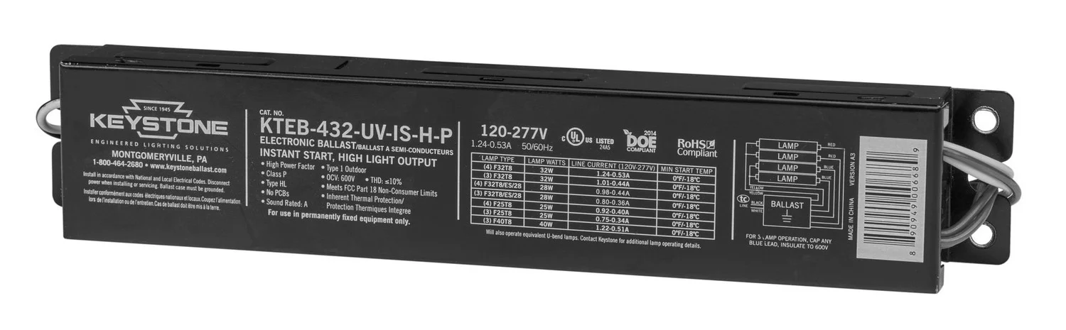 4xF32T8, 1.18 BF, 120-277V, Instant Start, Electronic