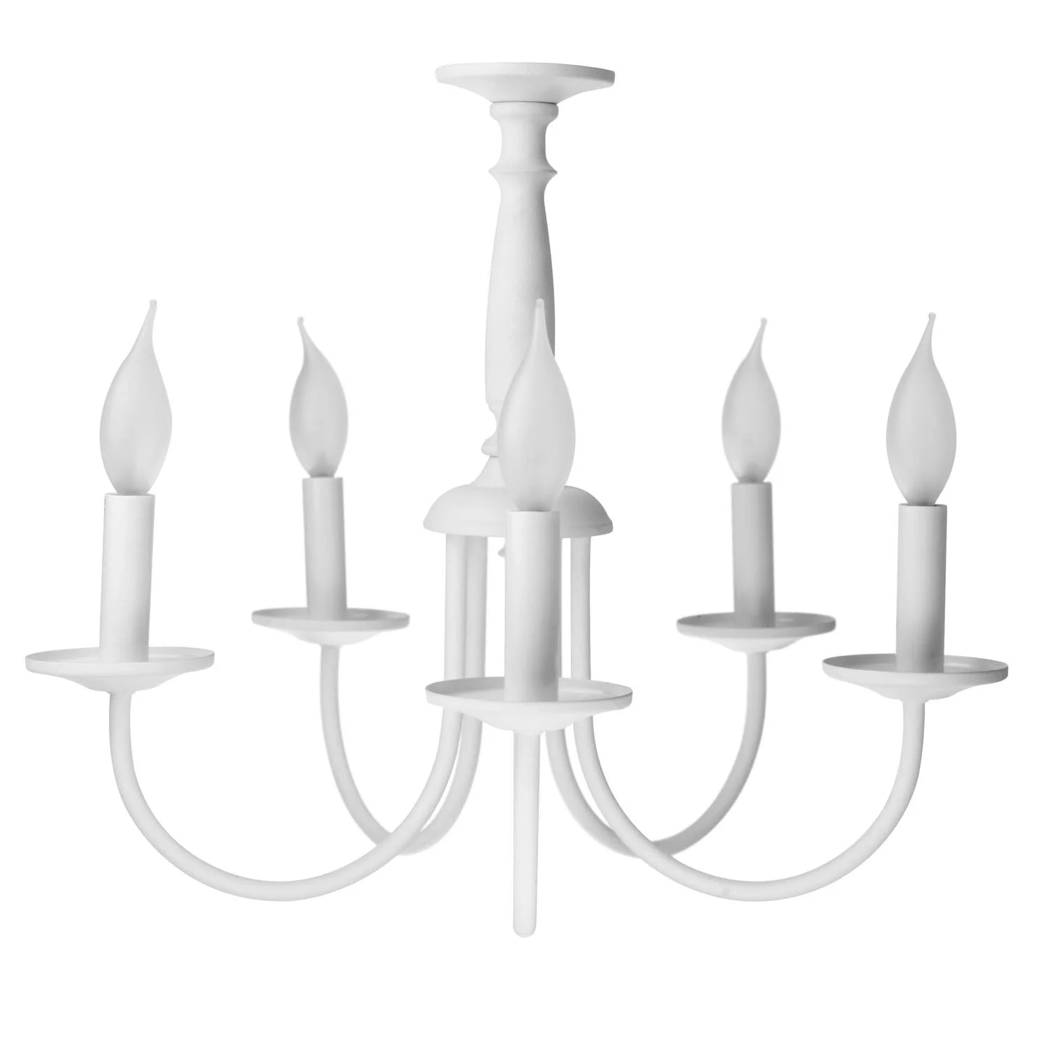 5 Branch Chandelier Ceiling Fixture, White Textured, Candelabra Screw (E12) Base, Open Lens, 5-Light Pendant, Traditi...
