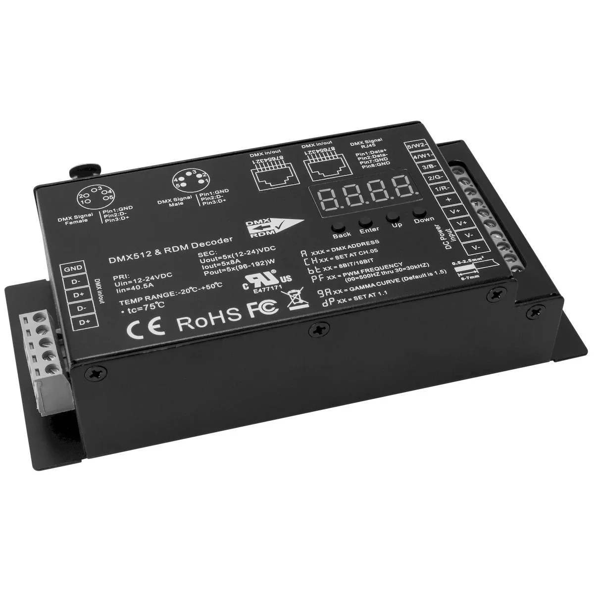 5 Channel DMX Receiver, RJ45, DMX, 5CH