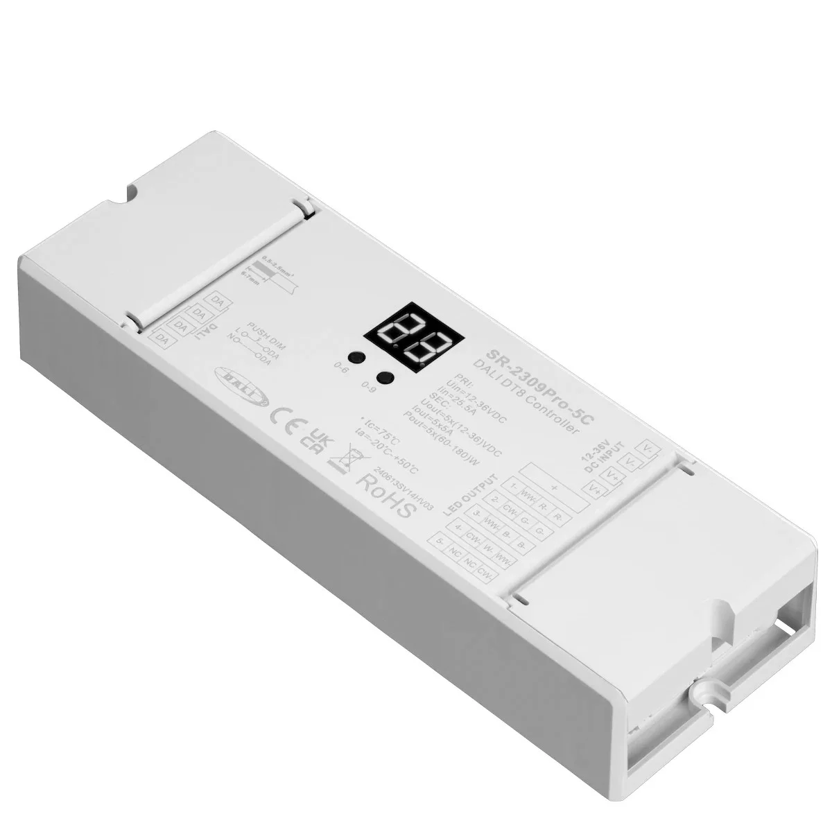 5-Channel LED DALI Decoder, DALI-2 Certified DT8, 12-36VDC CV LED Decoder