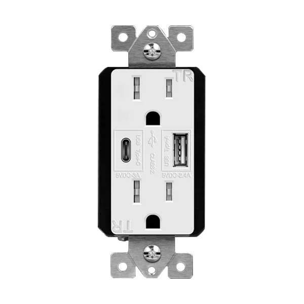 5.8A Dual USB Type-C/Type-A Charger - Tamper Resistant Duplex Receptacle