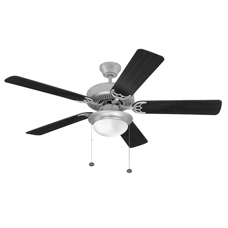 52in 5-BLADE Ceiling Fan And Light 2X9W A19 Pull Ch. Bn And ROSEWOOD/SILV Oak Blades