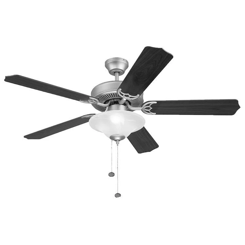 52in 5-BLADE Ceiling Fan And Light 3X7W A15 Pull Ch. Satin Nickel And ROSEWOOD/SILVER Oak Blades