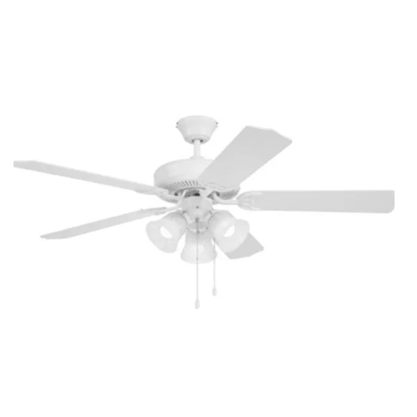 52in 5-BLADE Ceiling Fan And Light 3X7W A15 Pull Ch. White And White Blades
