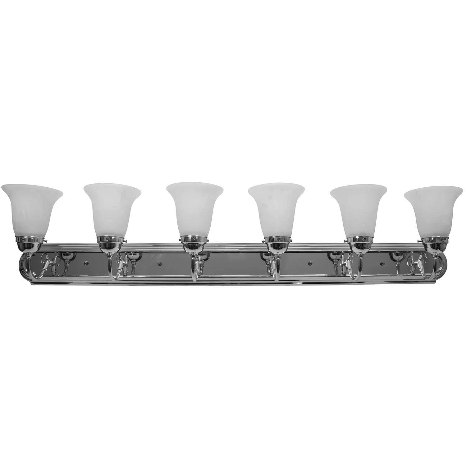 6 Lite 48” Down Sconce Fixture, Polished Brass, Alabaster Glass
