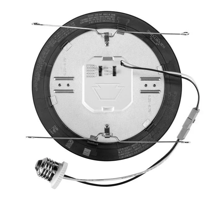 6" LED Slim Wafer Downlight Retrofit | Black Trim | Power Select 15 / 13 / 11W | Color Select 2700 /...