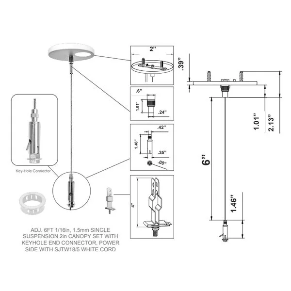 6ft. Adjustable Aircraft Cable Suspension with Canopy Set and Keyhole Connector - view 2