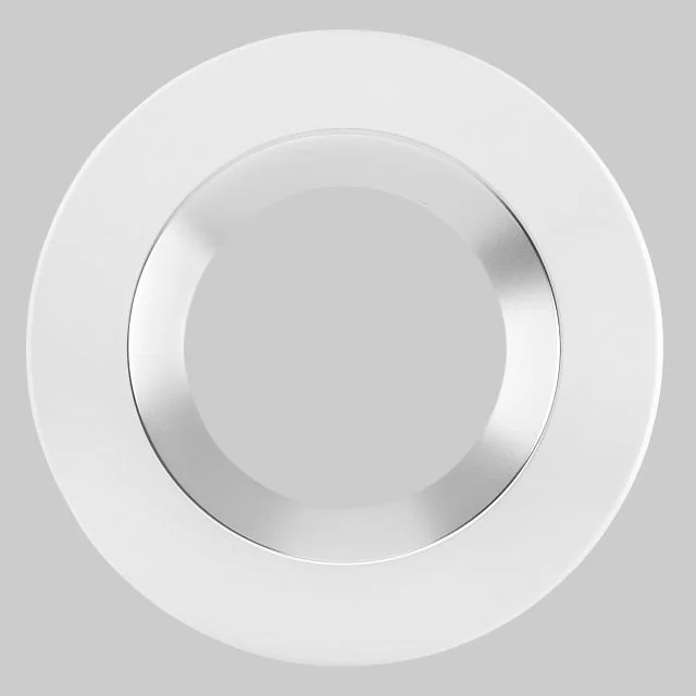 6in Hazy Chrome Reflector with White Flange Trim for Commercial Downlights