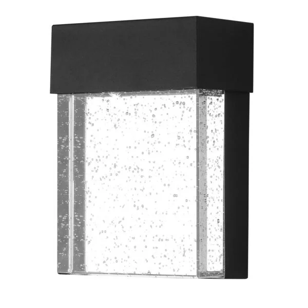 7-Inch LED Outdoor Downlight Wall Sconce, Seedy Glass Panel, 11 Watts, 3000K Warm White, Dimmable, Black