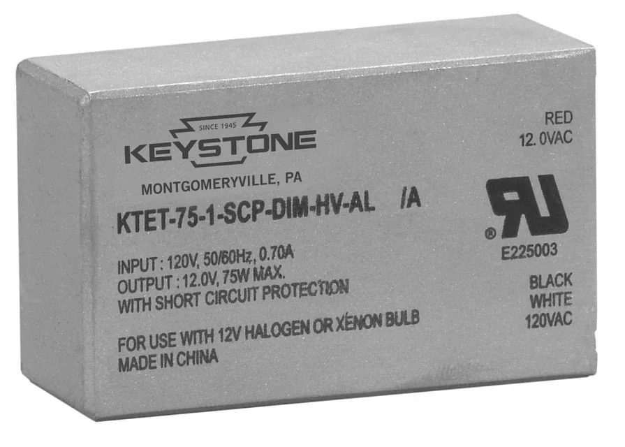 75W Low Voltage Halogen Transformer, 120V input, 12V output, with double sided adhesive strip