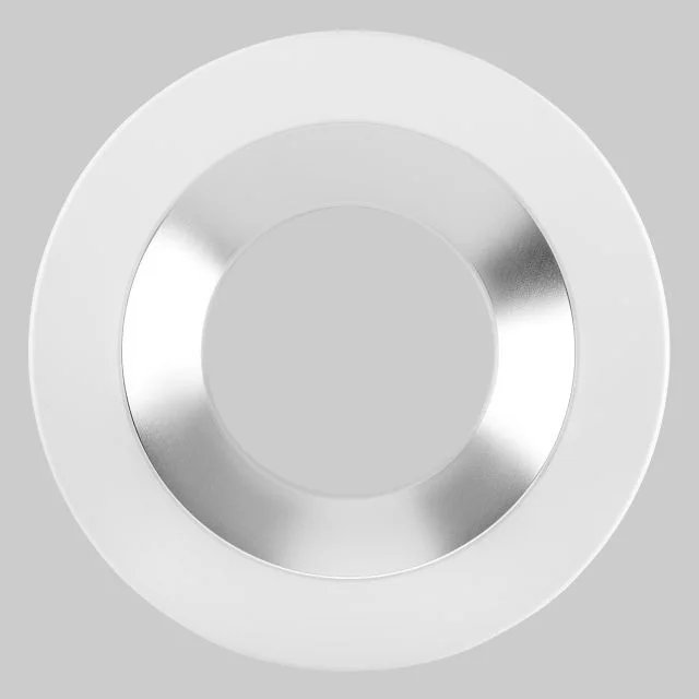 8in Hazy Chrome Reflector with White Flange Trim for Commercial Downlights