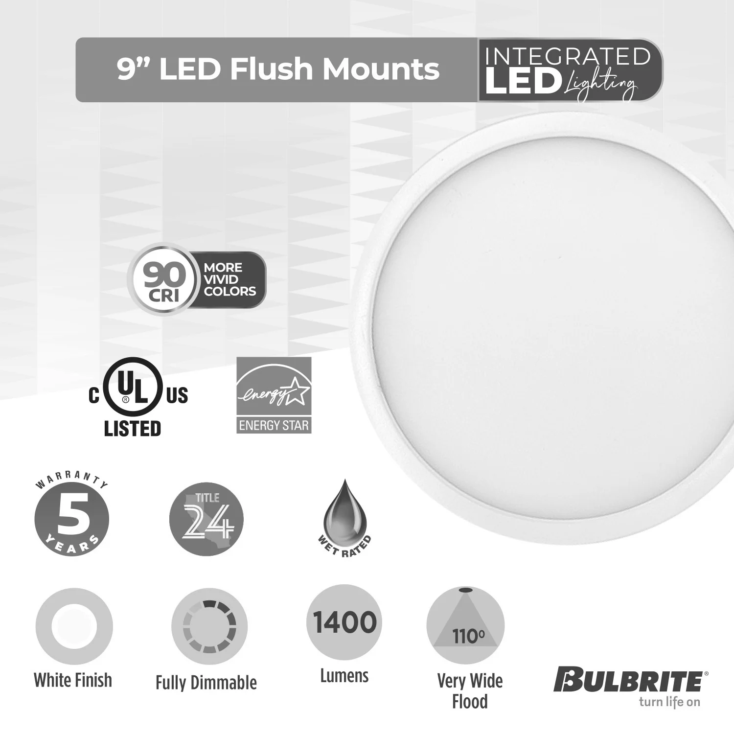 7" Round 10.3-W 5 Color Selectable LED Flush Mount Light, 1150 Lumens, White Finish - view 7