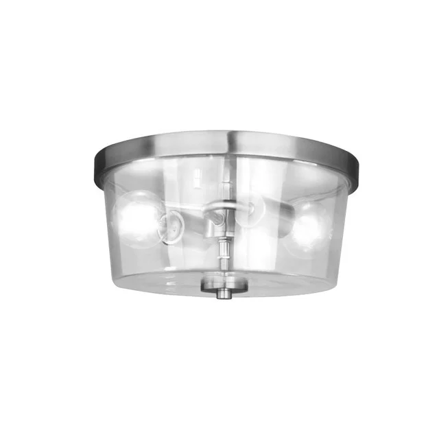 Ablo 2-Light Flush Mount, 2-Light, Clear Glass, Medium Base, 60W per Bulb, 120V, Brushed Nickel|Black|Aged Brass