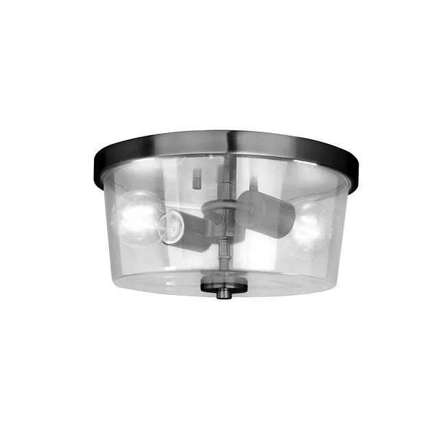Ablo 2-Light Flush Mount, 2-Light, Clear Glass, Medium Base, 60W per Bulb, 120V, Brushed Nickel|Blac...
