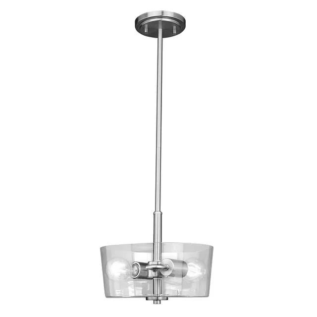 Ablo 2-Light Semi-Flush/Pendant, Clear Glass, 2x60W, 120V, Medium Base, Brushed Nickel/Black/Aged Brass